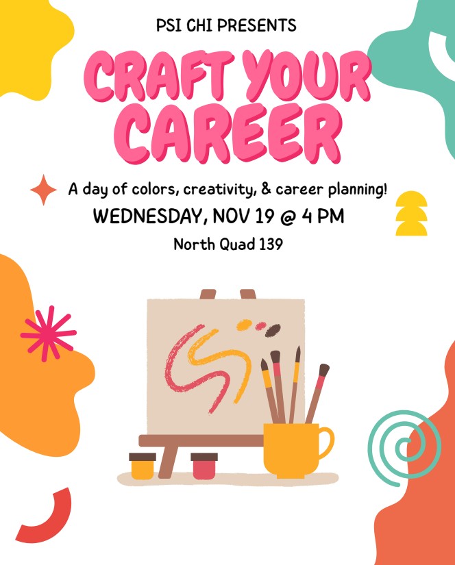 🎨✨ Let’s get artsy and ambitious!  On Wednesday, Nov. 19, at 4:00 pm join Psi Chi in NQ 139 for Craft Your Career — a colorful way to think about your future.  #bsupsychsci #ballstatecsh #ballstate #psichibsu