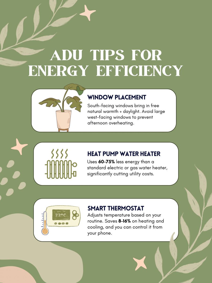 apexhomes_us's tweet image. Smart design makes your ADU more comfortable and more energy-efficient.
Thoughtful choices — from window placement to heat pump water heaters to smart thermostats — add up to real savings. 🌱⚡️
Ready to plan your ADU? Book a consultation with Apex Homes.
#ApexHomes #BuildWithApex
