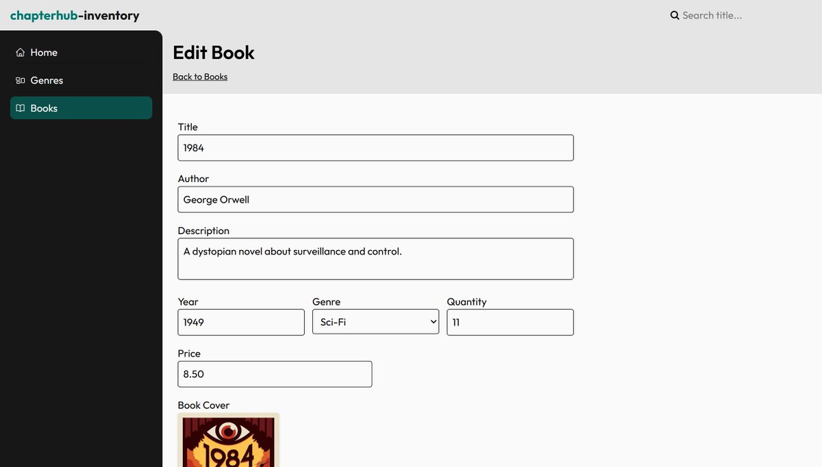 devxsameer's tweet image. Built a full-stack bookstore inventory system in 4 days using Express, PostgreSQL, Tailwind &amp;amp; EJS. Includes CRUD, file uploads, search, genre filters &amp;amp; sorting.
Live: chapterhub-inventory.onrender.com
Repo: github.com/devxsameer/cha…