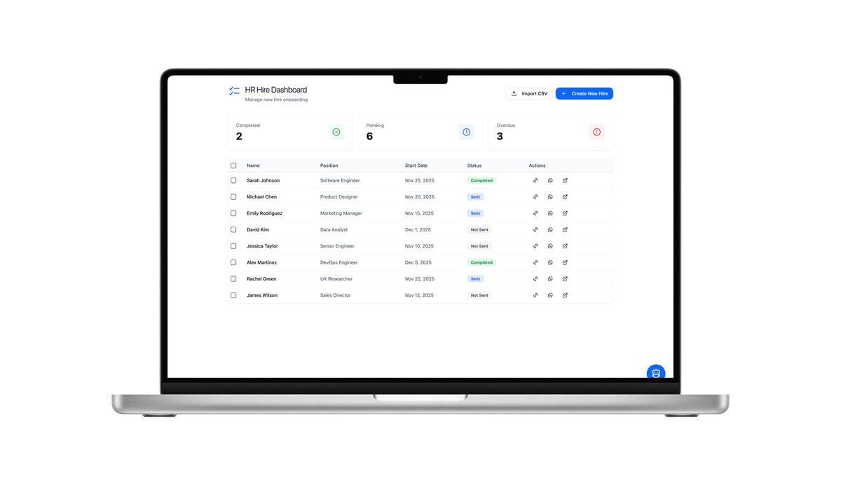 eli8levit's tweet photo. Meet DayOne - the mobile onboarding tool that removes the HR pain of manually asking every new hire what laptop or gear they want. New hires fill one link, and HR manages everything from one clean dashboard.
https://t.co/MEgYK8FAYQ
#Base44ForHR @base44 https://t.co/4vw0CiBzpl