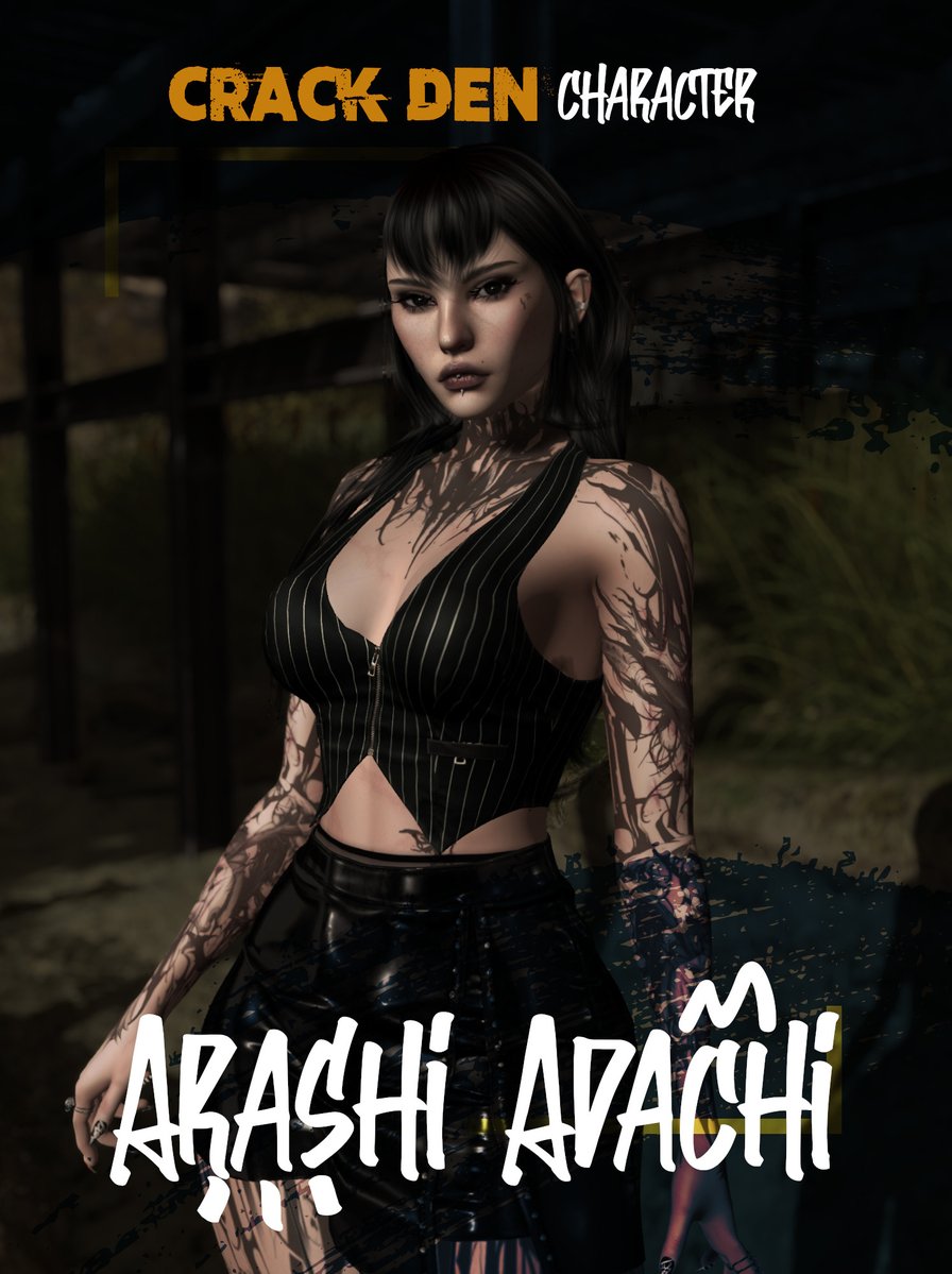 CrackDen's tweet image. Arashi’s a haunted mind wrapped in calm skin—a forensic shrink marked by prison time and ghosts. She drifts through Hathian’s shadows, high or hollow, chasing peace in all the wrong places, but never finding it.

#SecondLife #TheCrackDen #Roleplay #Metaverse