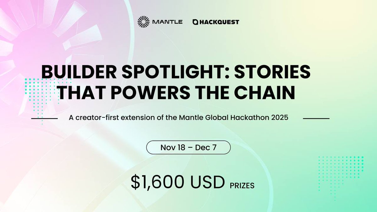 Mantle_Official's tweet image. Builders don’t just ship products, they shape narrative and build stories.

And during the Mantle Global Hackathon, we want yours front and center.

Introducing the Builder Story Spotlight - showcase your vision through video creation with $1,600 in rewards from Nov. 18 – Dec. 7.