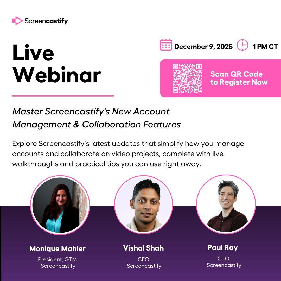 Screencastify's tweet image. 🚀 New tools. Better workflows. Smarter collaboration.

Join our Dec 9 webinar at 1PM CT to explore easier account management + smarter sharing in Screencastify. 

📝 Register now!  lnkd.in/egxGMRYU

#Edtech #Video #Screencastify #Webinar