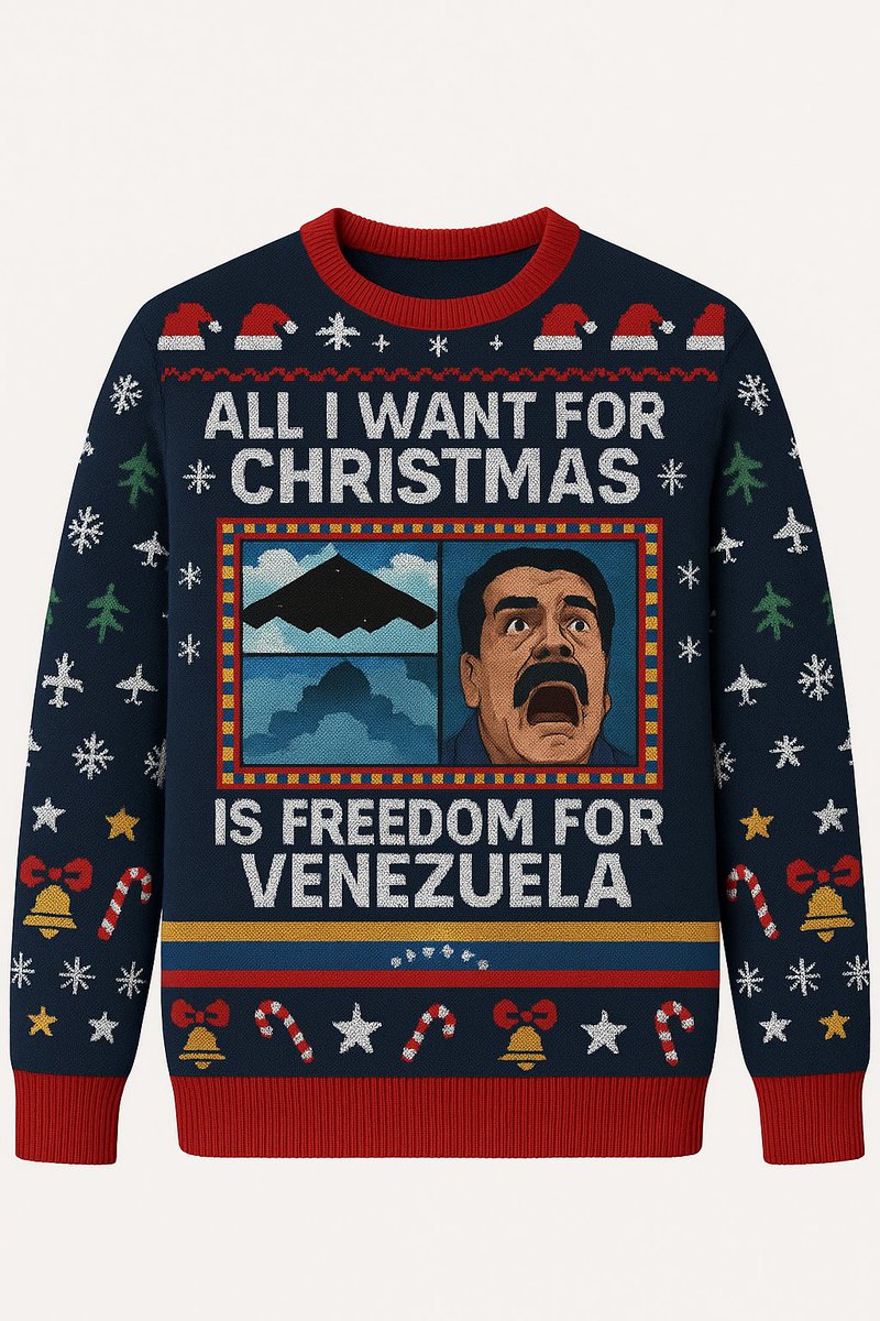 ChatGPT doesn't let me add what the sweater should be saying, but we all know what goes after: "All I want for Christmas..."