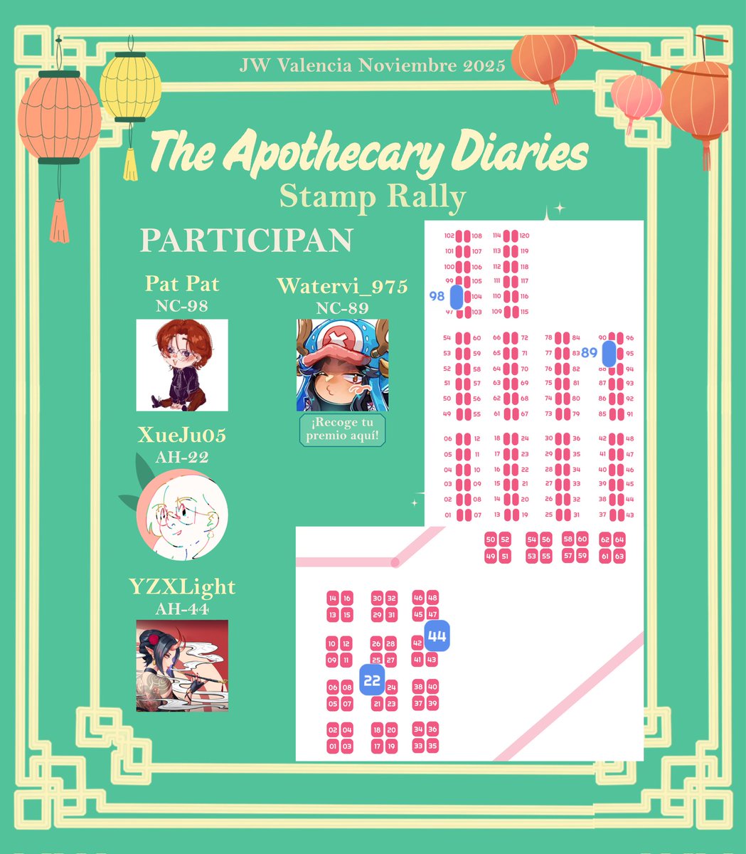 xueju05's tweet image. 🍀🪷The Apothecary Diaries Stamp Rally🪷🍀
🌼¡En esta JW Valencia consigue las flores haciendo una compra de 4€ o más a los artistas participantes y gana el lote de premios exclusivos!🌼
#JWArte #TheApothecaryDiaries