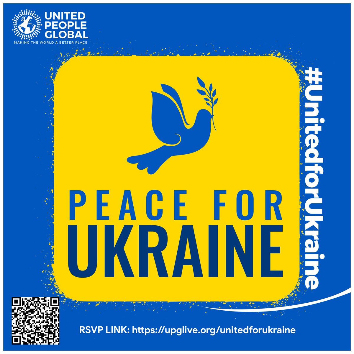 unitedpeople36's tweet image. Solidarity isn&apos;t a moment; it&apos;s a continuous commitment. We must not only demand change but ampliamplify the call for peace. Our voices are powerful when united!! 💙💛 
RSVP: upglive.org/unitedforukrai… or scan the QR code.
