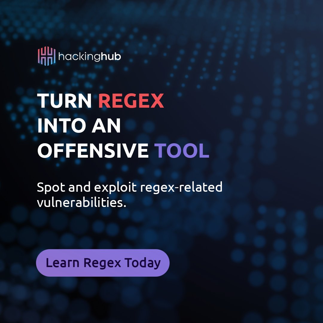 hackinghub_io's tweet image. Picture this: you&apos;re hacking on a target, stumble upon a RegEx and don&apos;t know what to do 🤔

If this sounds familiar, make sure to check out our RegEx for hackers course, to learn how to turn RegEx&apos;s into a powerful offensive tool 👇
app.hackinghub.io/course/regex-f…