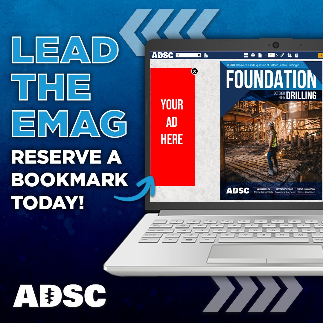 ADSC_IAFD's tweet image. ADSC's Foundation Drilling eMAG bookmark is a prime branding opportunity for your company! Design it your way, highlight what matters, and connect with readers issue after issue.

Don’t wait — limited spots available. Reserve yours now! ➡️ adsc-iafd.com/advertise/
#ADSCIAFD
