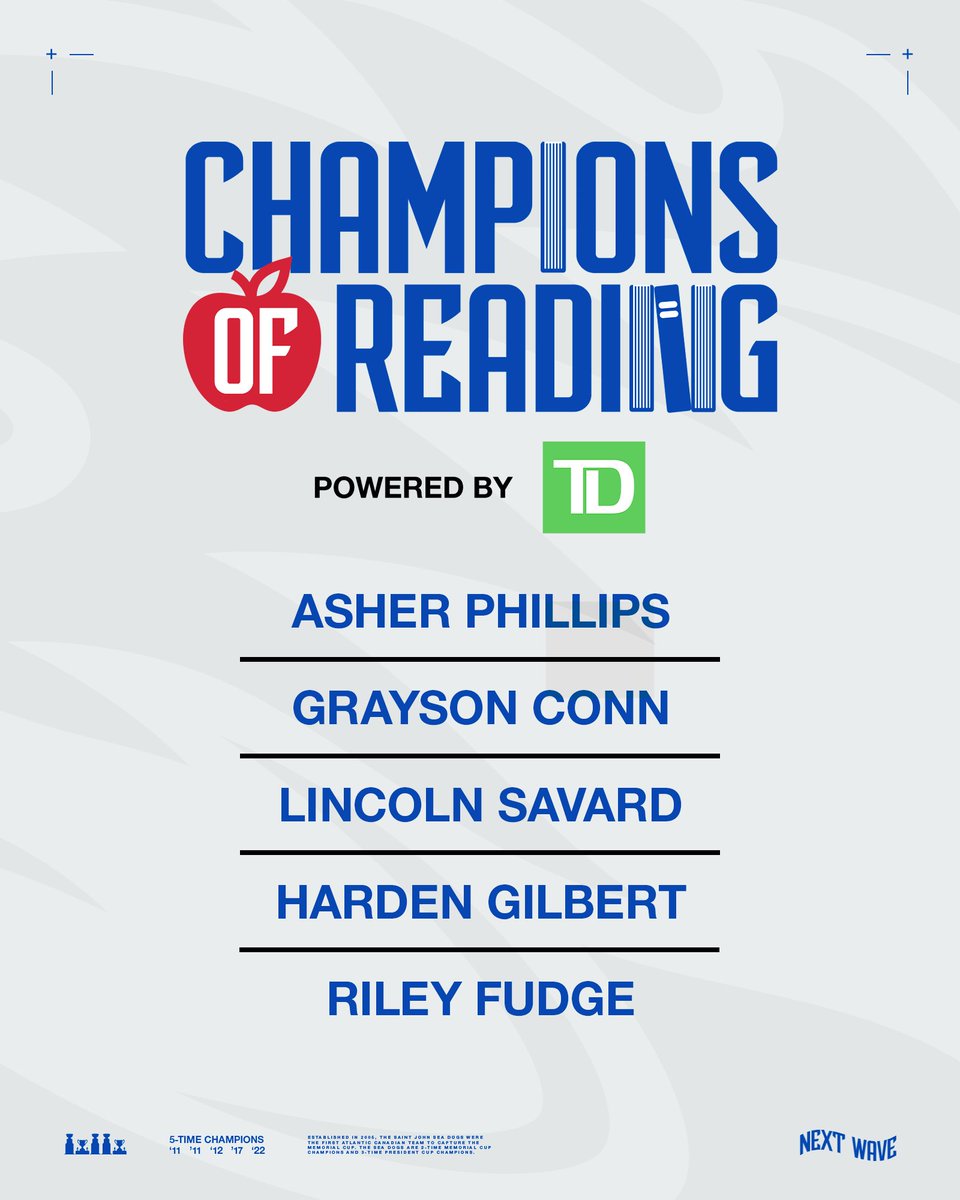 SJSeaDogs's tweet image. Champions of Reading powered by @TD_Canada 📚

Congratulations to our first five winners of tickets to upcoming #SJSeaDogs games!

Join the fun by submitting your reading logs at sjseadogs.link/championsofrea… before Friday at noon.

#GoDogsGo