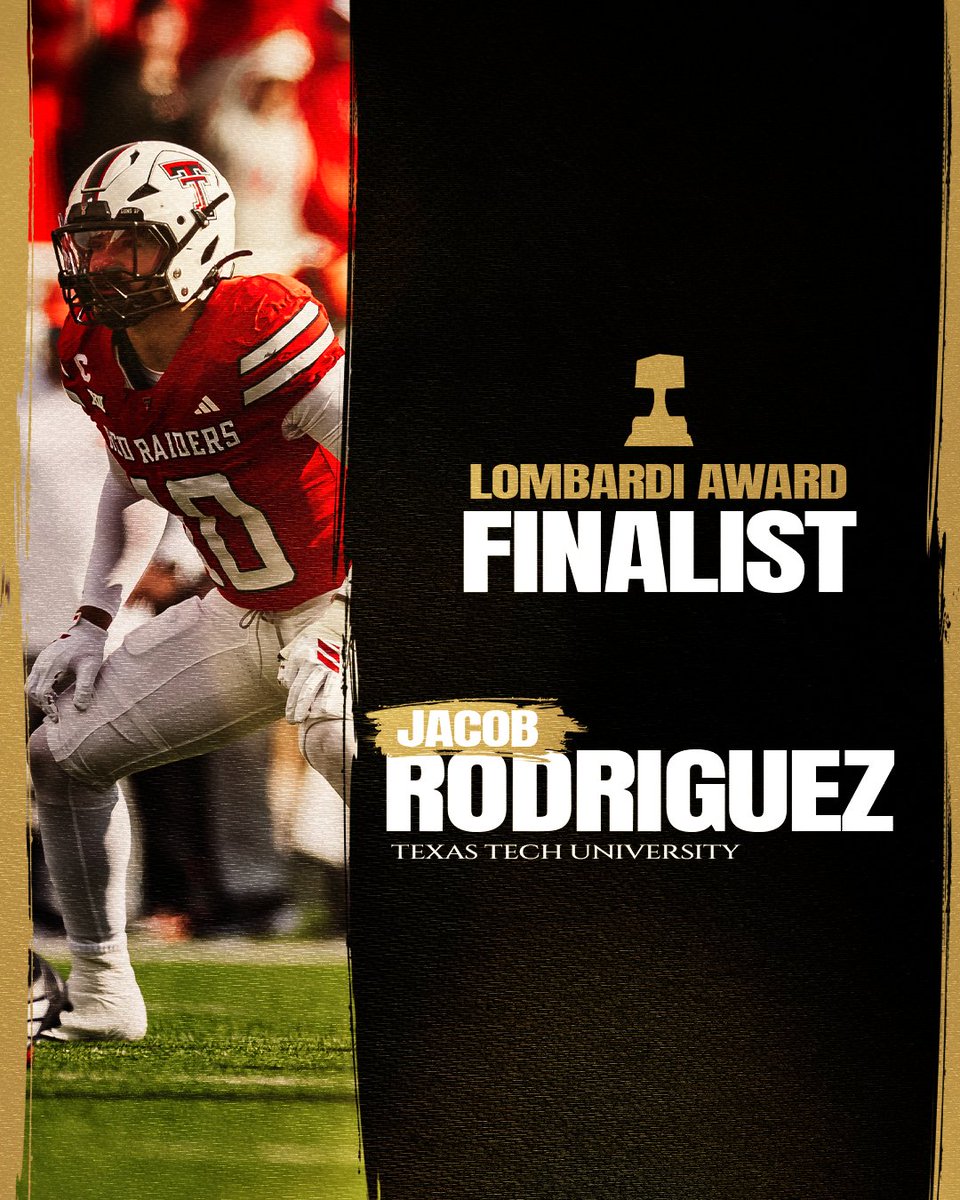 lombardi_award's tweet image. Jacob Rodriguez of @TexasTechFB is a finalist for the 52nd  Lombardi Award™! 

@Jacob_R_10