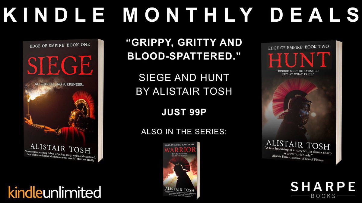 #KindleMonthlyDeal
Just 99p each.
"Gripping, gritty and blood-spattered."
By <a href="/alistair_tosh/">Alistair Tosh (new series coming soon)</a>

Siege
amazon.co.uk/Siege-Edge-Emp…

Hunt
amazon.co.uk/Hunt-Edge-Empi…

#historicalfiction #ancientrome #kindleseries