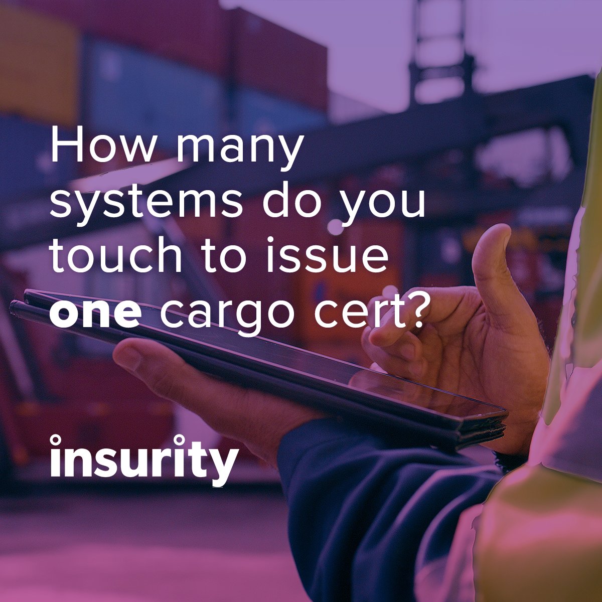 Issuing cargo certificates shouldn’t take a committee. With Insurity, clients issue shipment certs and make storage declarations in minutes—via user intake or API, with zero re-keying.

It’s speed without shortcuts and built for enterprise broker managing global programs.