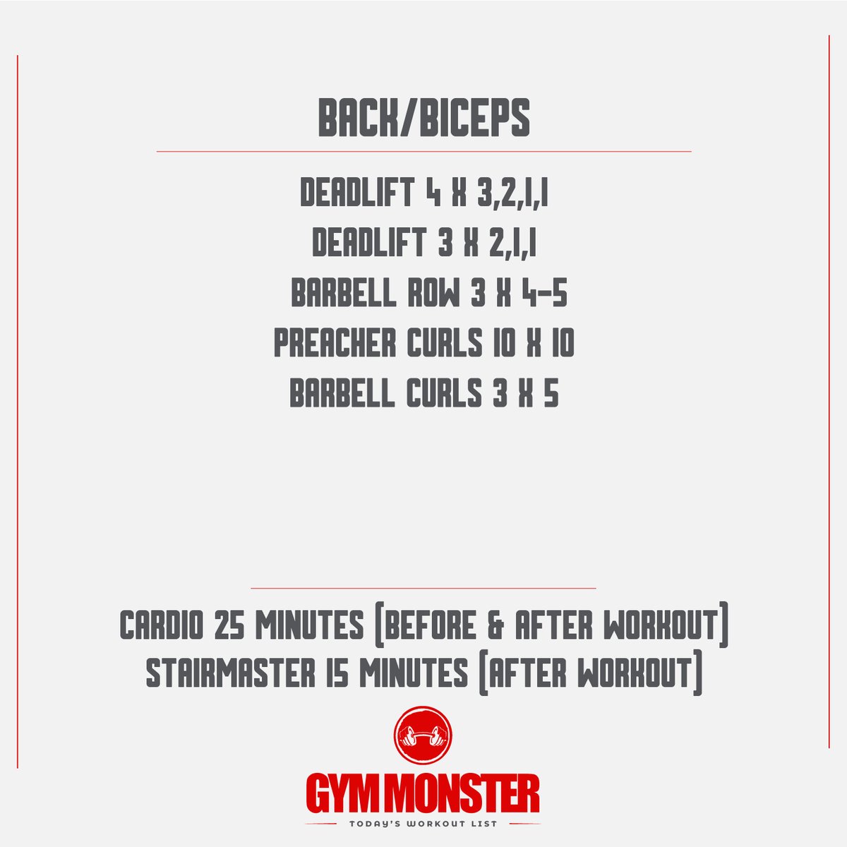 Thomas_J_Davis's tweet image. Back Day Proof

Full Workout
Deadlift 4 x 3,2,1,1
Deadlift 3 x 2,1,1
Barbell Row  3 x 5
Preacher Curl 10 x 10
Barbell Curls 3 x 5

Cardio
Elliptical 25 Mins
StairMaster 15 Mins

#backworkout #gymsky #backday #workoutmotivation #biceps