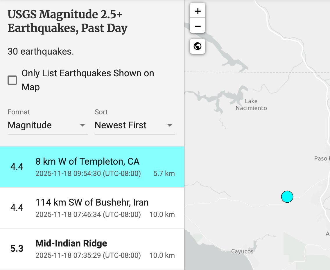 Magnitude 4.4 quake hits at 9:54 a.m. in the Paso Robles and Templeton area  this morning.