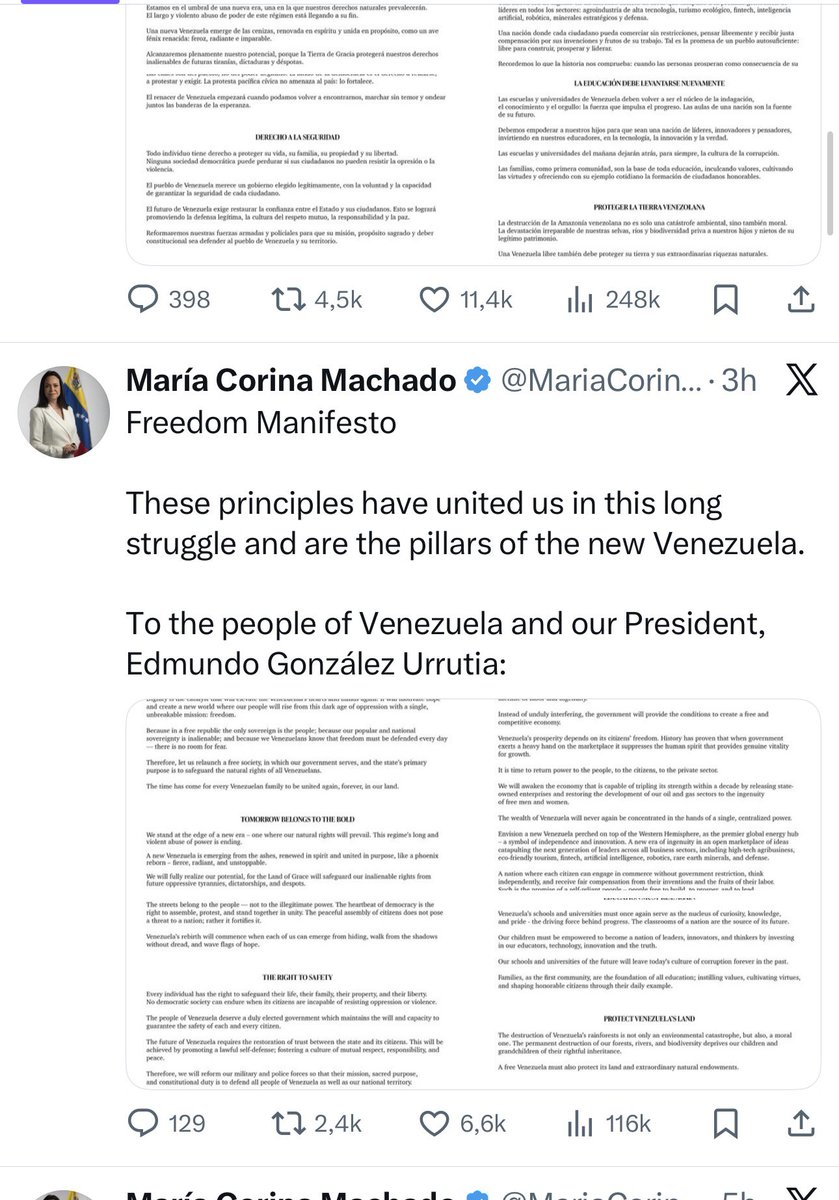 Lo único que puedo decir del supuesto “manifiesto” de María Corina Machado es que su prioridad fue clara: publicarlo primero en inglés y luego, como quien lanza migajas, traducirlo al español. Eso no es un mensaje para los venezolanos. Es una proclama dirigida a los centros de