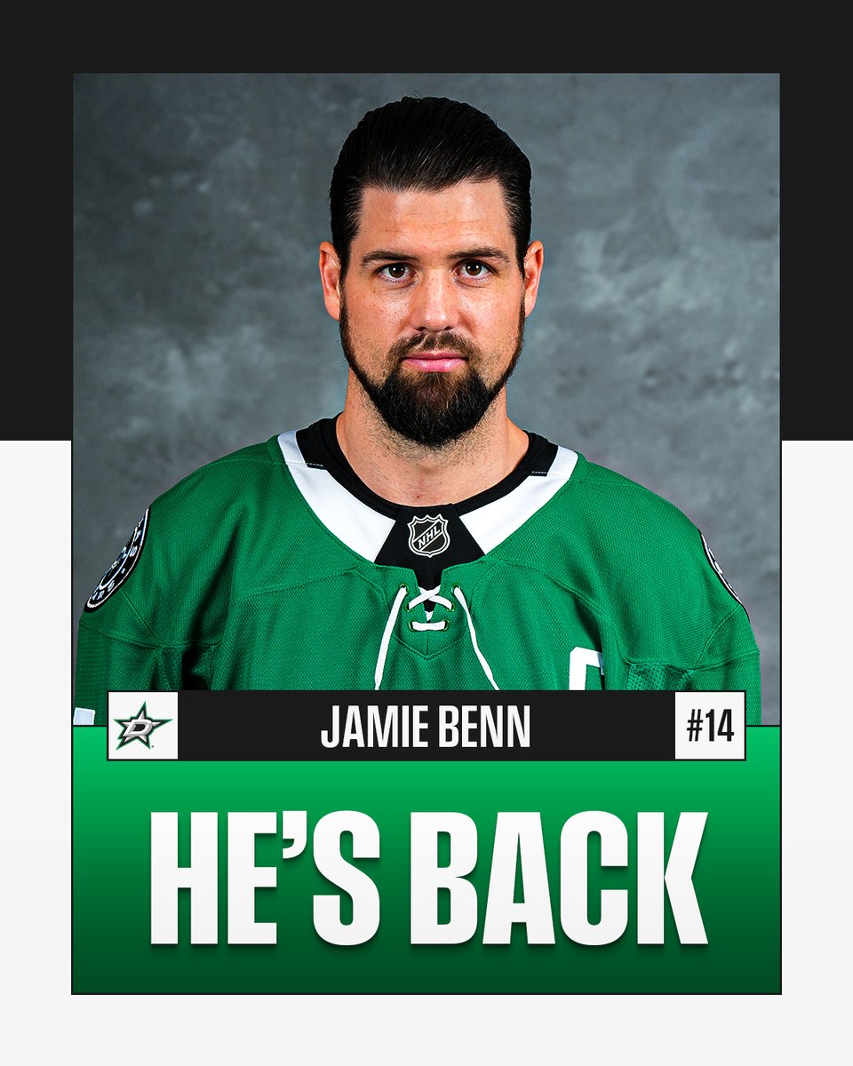 THE CAPTAIN'S BACK ⭐ 

Jamie Benn will make his season debut tonight and is just one goal away from 400 in his career!