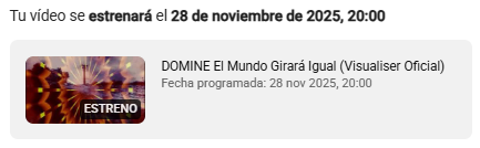 dm_jordi's tweet image. Próximo #BlackFriday 28N a las 20h

📼Estreno &quot;El Mundo Girará Igual&quot; (Visualiser Oficial)
📽️youtu.be/u7iv3-7Olt4
📺Canal YouTube = DOMINE MUSIC

#musicvideo #visualiser @youtube #channel