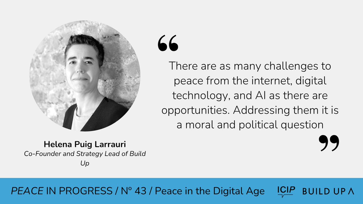 ICIPeace's tweet image. 🗒️&quot;Peace in the Digital Age&quot; is the new monograph of our #PeaceinProgress magazine (coedition with @howtobuildpeace)

It explores how digital technologies are transforming conflicts and peacebuilding processes.

✍️Editorial article by Helena Puig Larrauri icip.cat/perlapau/en/ar…