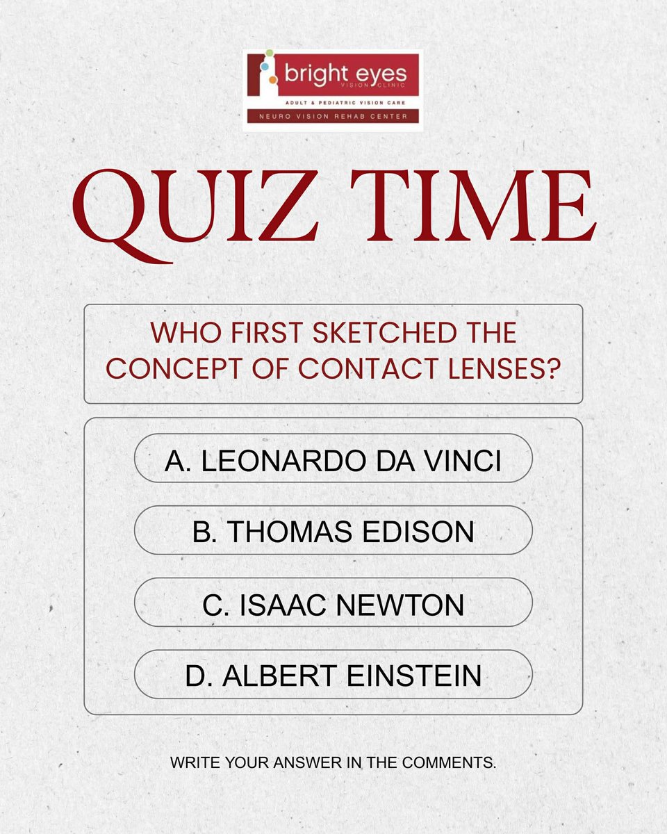 BEVC_MN's tweet image. It’s Leonardo da Vinci!
Did you get the correct answer? ☺️

Da Vinci produced the first known sketches of a concept that suggested that human eyesight could be altered by placing the cornea directly in water.
Love learning new eye facts? Follow us for more!

#VisionAndLearning