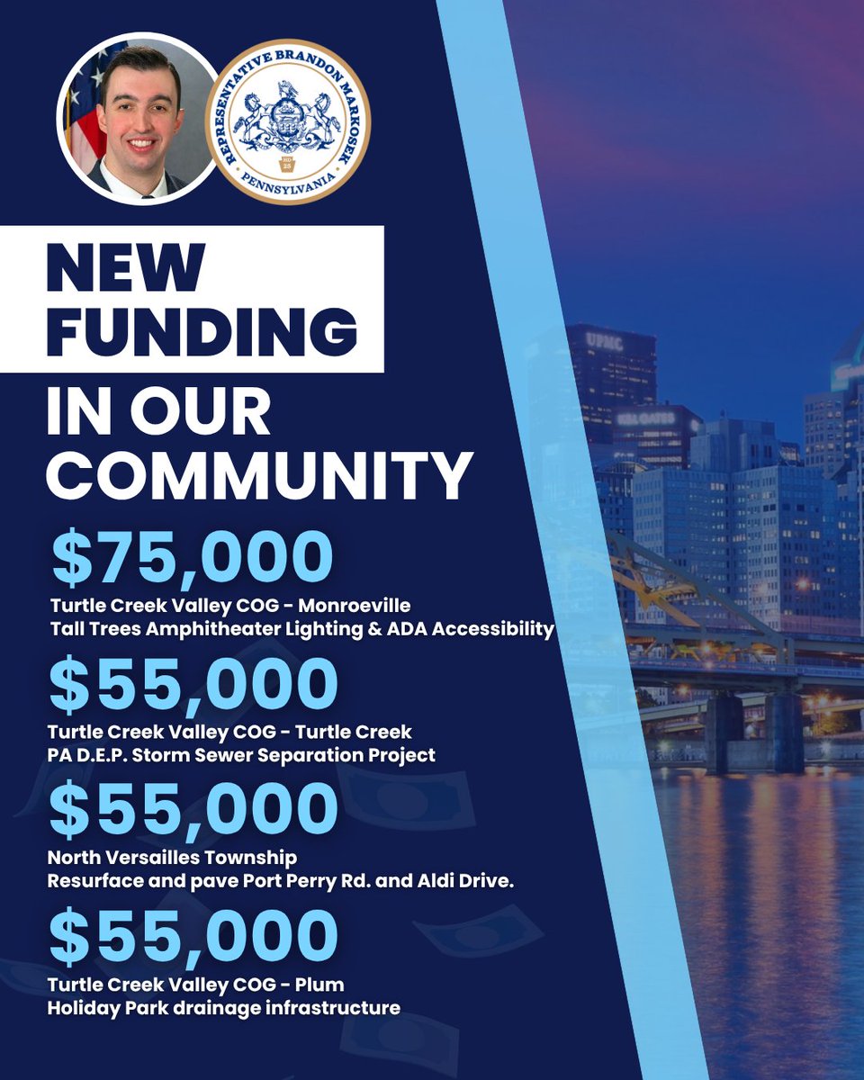 RepMarkosek's tweet image. I&apos;m excited to announce $240,000 in state grants to support local projects, including road improvements and upgrades to a community venue.

Read more here⤵
pahouse.com/BMarkosek/InTh…
