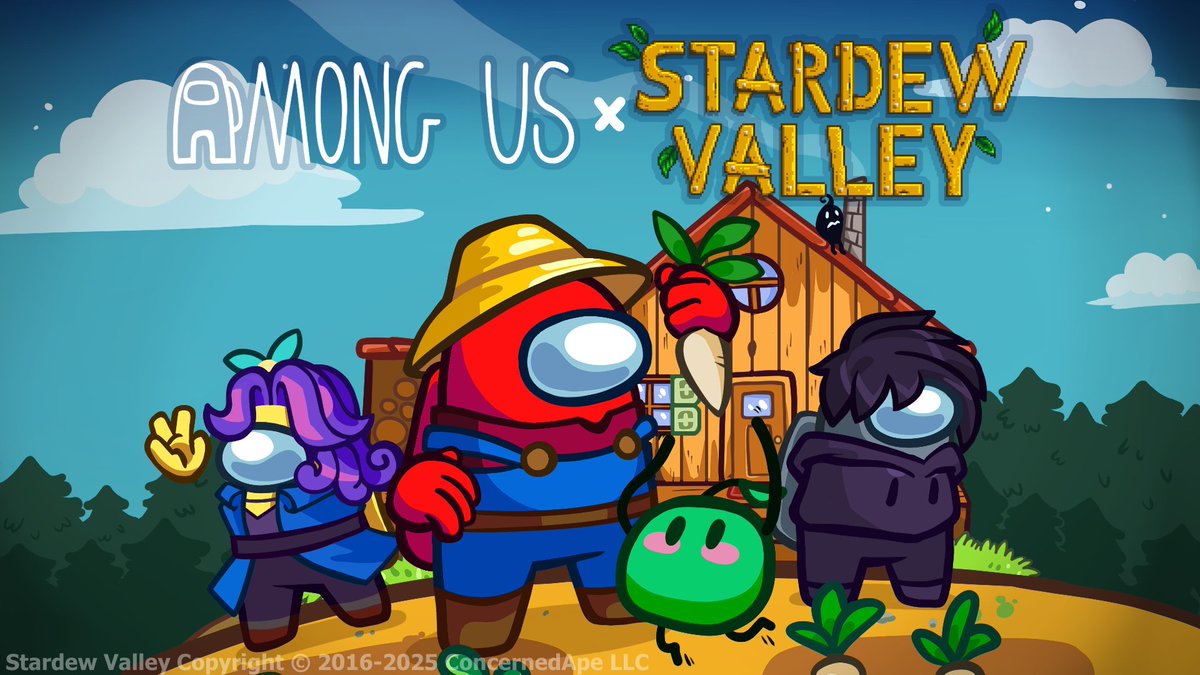 AmongUsGame's tweet image. 🧑‍🌾 Among Us x Stardew Valley 🌾

our collab with @ConcernedApe is out now! complete tasks in the coziest cosmetics, along with the Junimo and Krobus pets!

available until February 18th, 2026 for 3,300 Beans 🫶