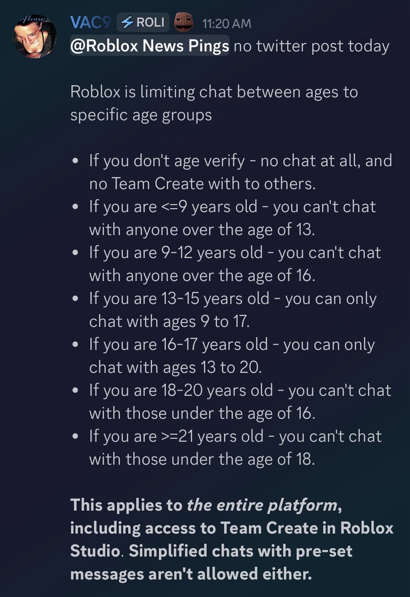 GBrockz's tweet image. ❗️❗️Roblox News Report ❗️ ❗️

A better view of the new Roblox Age Restrictions are below. 

Thanks to @RoGameNews 

#Roblox #robloxnews #age #ageverification #Robloxage