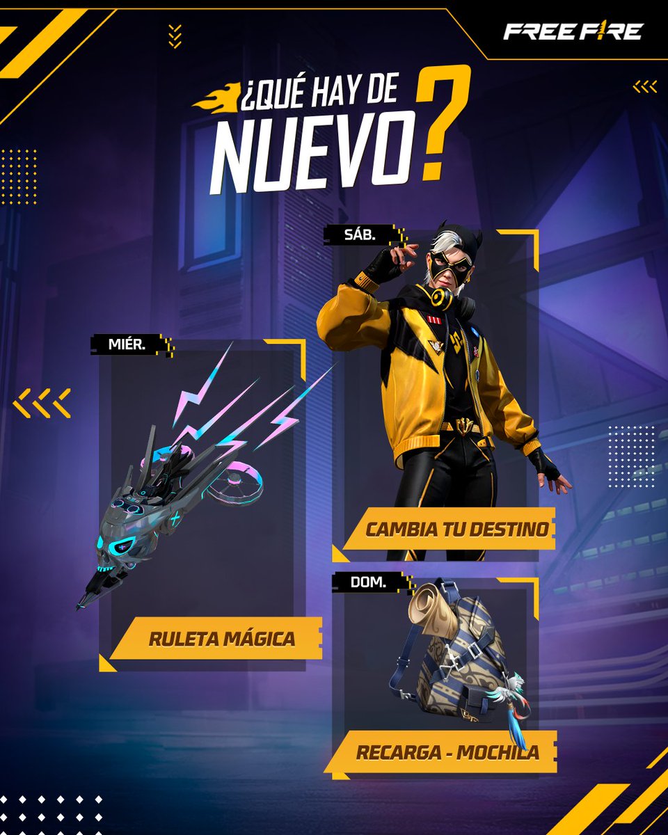 freefirelatino's tweet image. 📕¡LA #AGENDASEMANAL ESTÁ AQUÍ!📕
👾 Activa tu Digivice y prepárate ⏫

⚡Súmale Booyahs a tu Racha Eléctrica con el conjunto de la FFWS y embiste a tu enemigos equipando la Bizon Ataque de MetalGreymon.

¡Conéctate en la última semana de #FFxDigimonAdventure! 
#DigimonAdventure