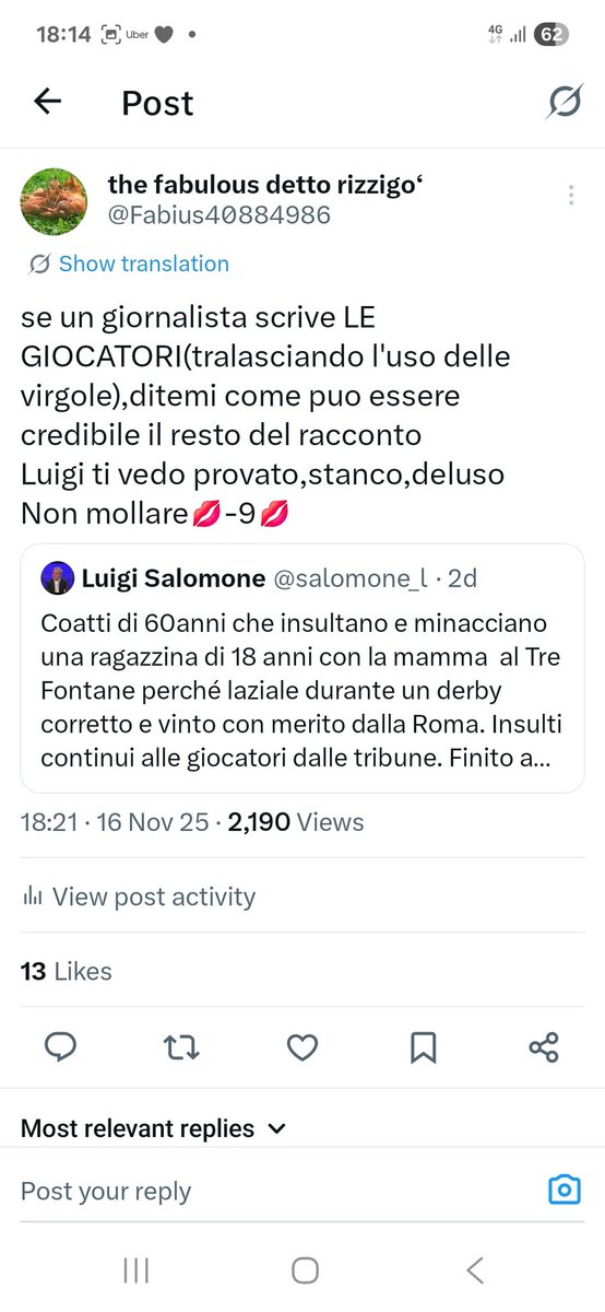 Non ditemi che non vi avevo avvisato che stava per mollare
Di qualunque sponda tu sia,se sei un faciolaro,rizzigoʻ te ciocca🤩
Ce voleva fa la morale giggino
I coatti 60 enni ...ekkete qua
Latrina💋-9💋