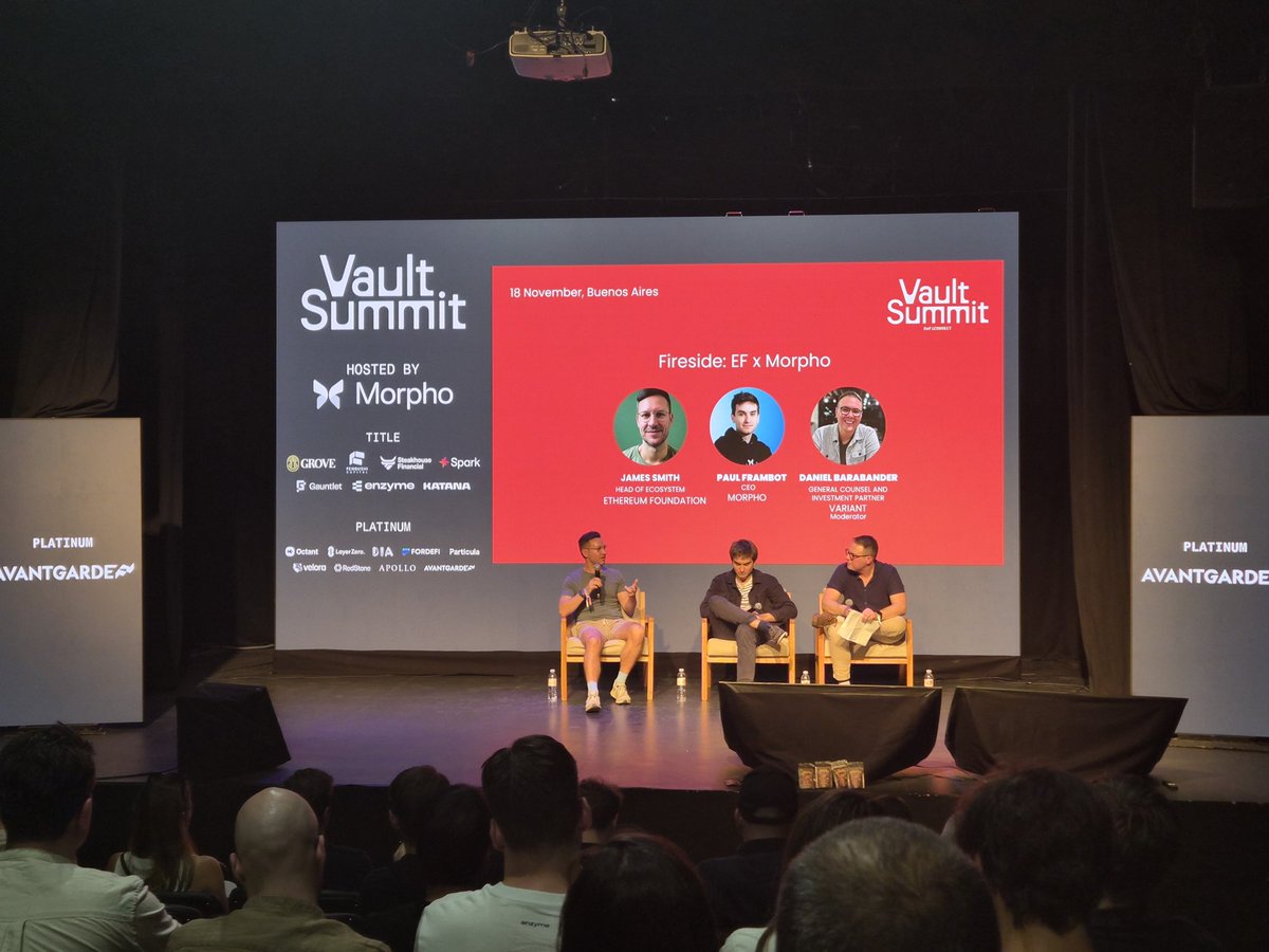 Just spoke at Vault Summit with <a href="/MorphoLabs/">Morpho Labs</a> about what “onchain asset management” actually means.

My take:

• Tokenisation is just the wrapper. The real portfolio logic, risk, and ops still live on 30+ legacy systems from the 1990s. Vaults changes this to everything being