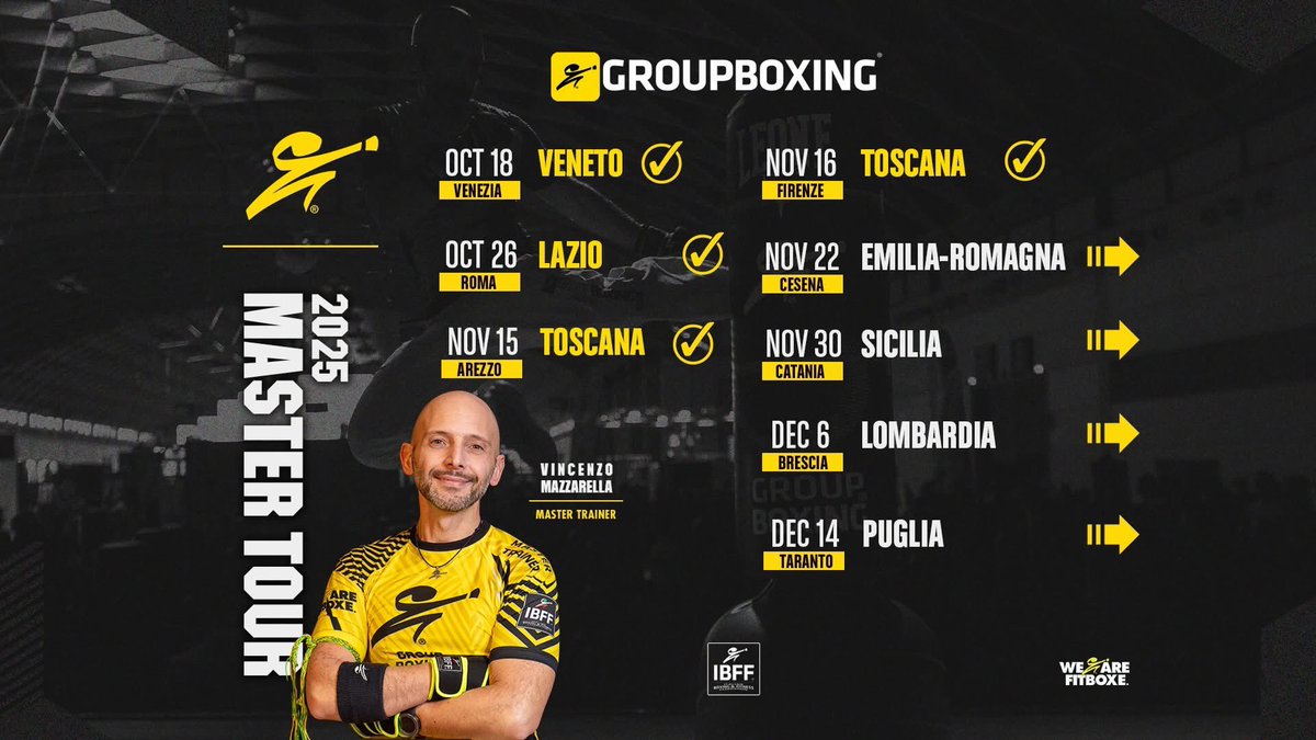 ibffofficial's tweet image. Continuano i Master Days IBFF in giro per L’ 🇮🇹
Scegli quello più vicino a te e vieni a provare i format di Combat Fitness di IBFF 
Beat Your Stress , Try Groupboxing 💪🏻🥊
#Ibff  #Italy #MasterDays #Fitboxe