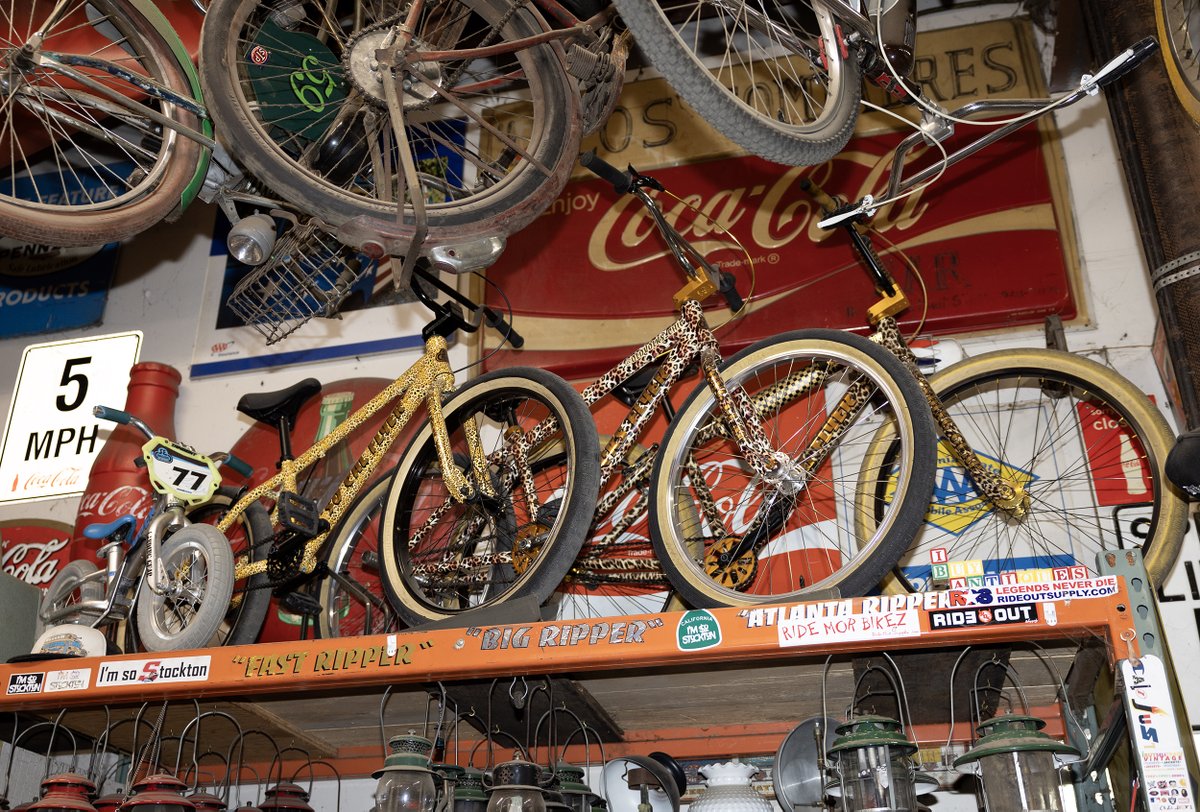 sebikes's tweet photo. You never know what you might spot when looking around @damon_vw_guys' shop! These were sample Leopard Print bikes we made a couple years back, and Damon scored the whole collection! #socalflyer #blocksflyer #bigflyer https://t.co/SLcWJ0uFlb