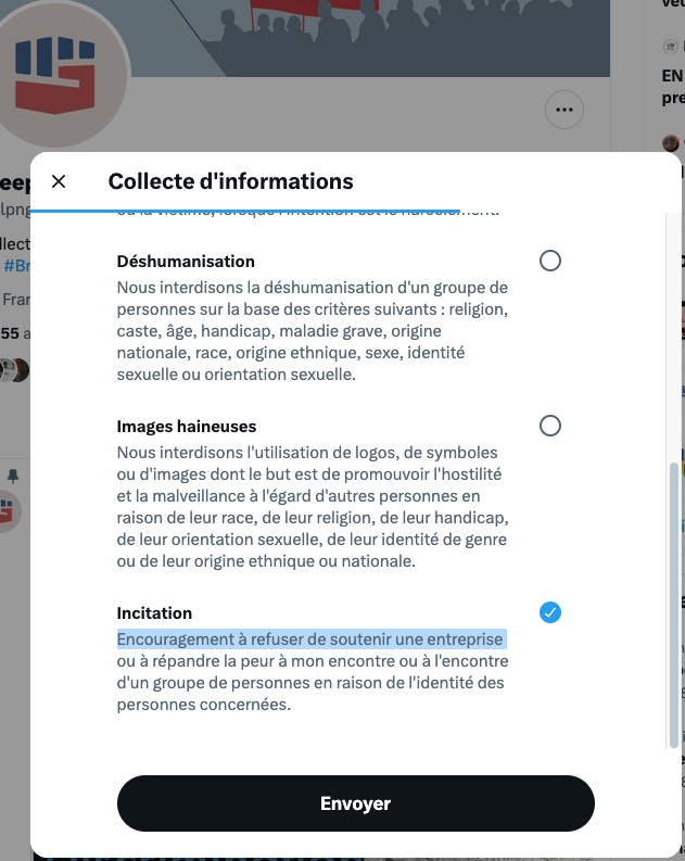 <a href="/tegnererik/">Erik Tegnér</a> <a href="/elonmusk/">Elon Musk</a> <a href="/Frontieresmedia/">Frontières</a> X  n'admet pas l'incitation d'harcélement sur une entreprise !

X permet de le signaler ! 
Pour <a href="/slpng_giants_fr/">Sleeping Giants FR</a> c'est ici 
👇👇👇👇 A signaler et RT  a la fin nous gagnerons !