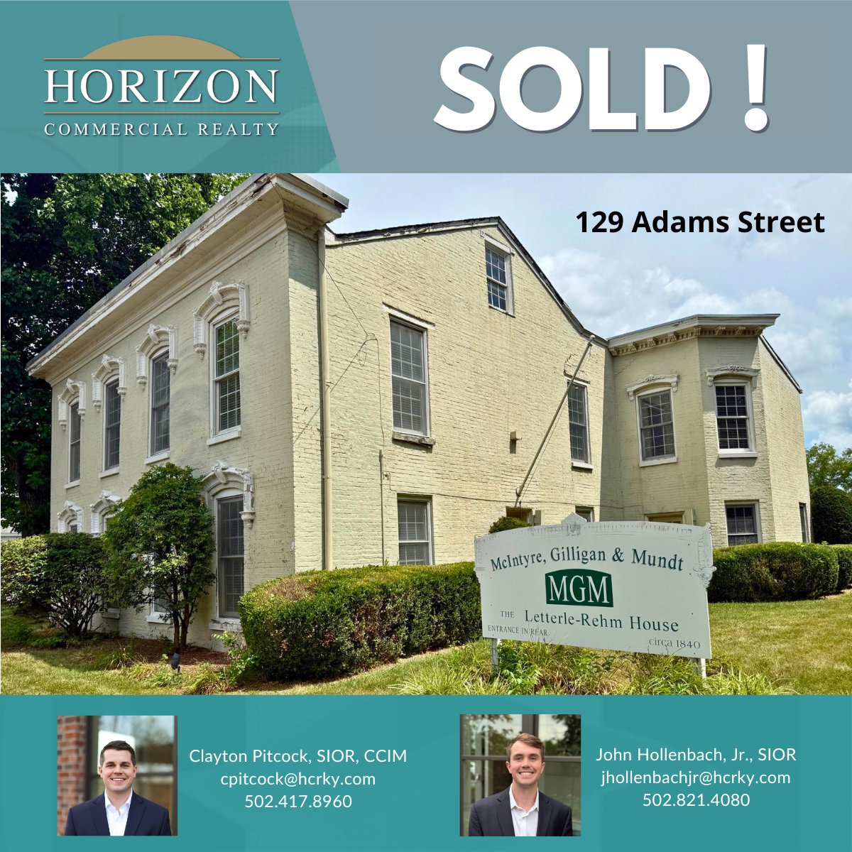 SOLD! Horizon celebrates the sale of 129 Adams Street, a 3,279 SF property on ~0.6 acres in Butchertown. Congrats to our brokers J. Hollenbach, Jr. &amp; C. Pitcock for rep. the seller.

📞 502.429.0090

#Sold #Office #CommercialRealEstate #LouisvilleCRE #LouisvilleKY