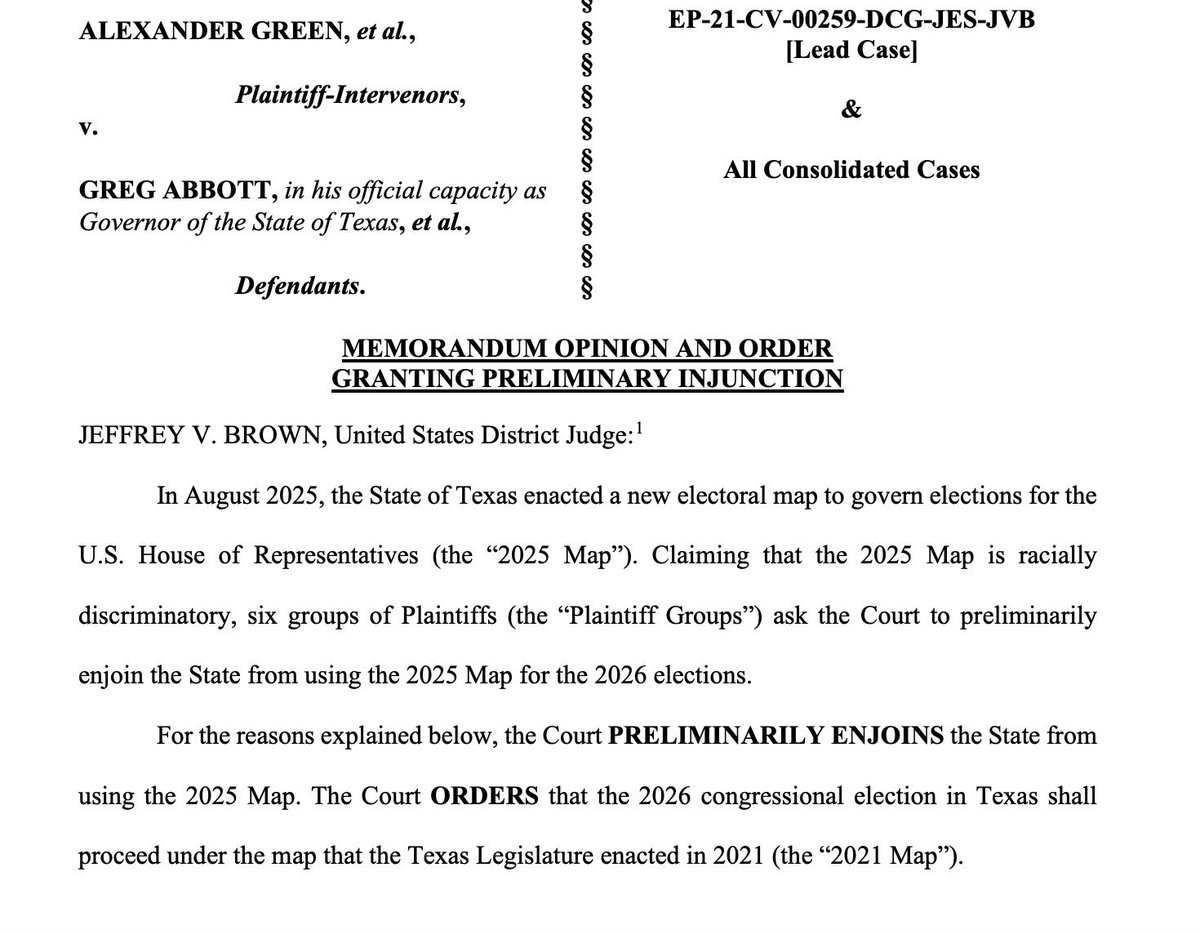 BREAKING: Texas Republicans' redistricting map has been shot down by a federal judge