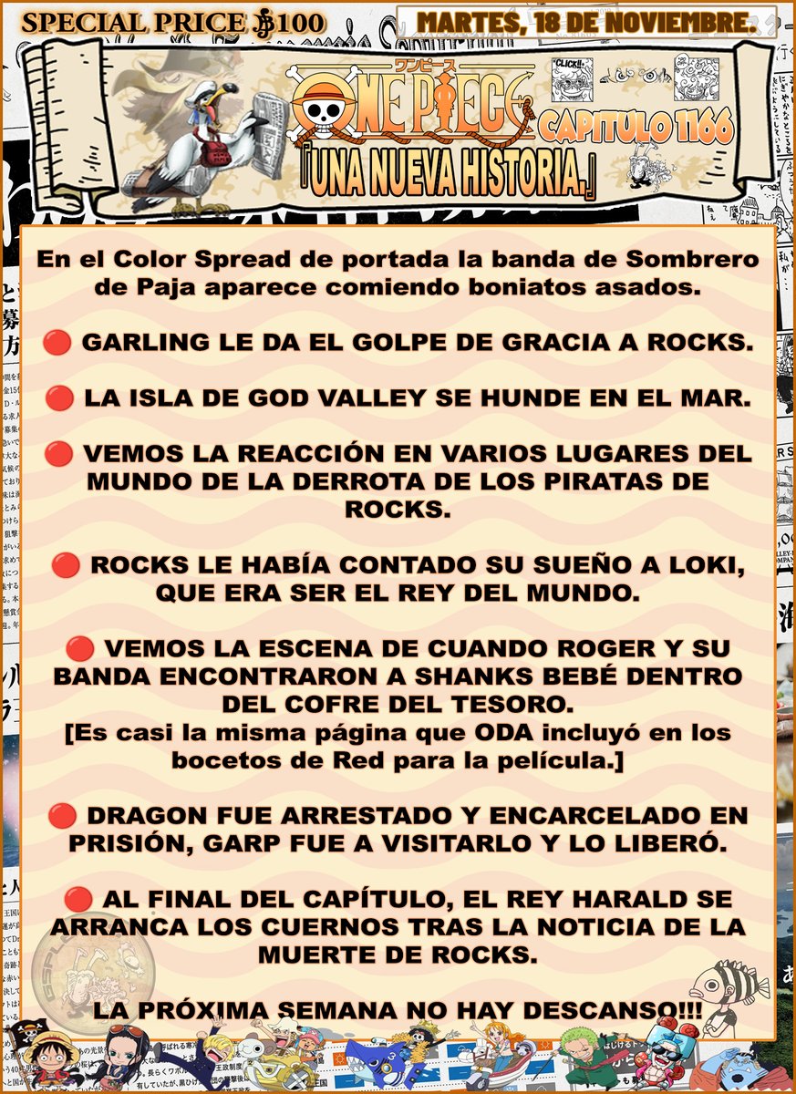 GSPLeaks's tweet photo. - 🚨🔥¡BREVES #SPOILERS DEL #CAPÍTULO DE ONE PIECE 1166!🔥🚨
#ONEPIECE1166 #ROCKS #GARLING #KINGHARALD #HARALD #DRAGON #GARP #GODVALLEY #OP1166 #ONEPIECE #ONEPIECE1166SPOILERS https://t.co/dOgNpXr5gs
