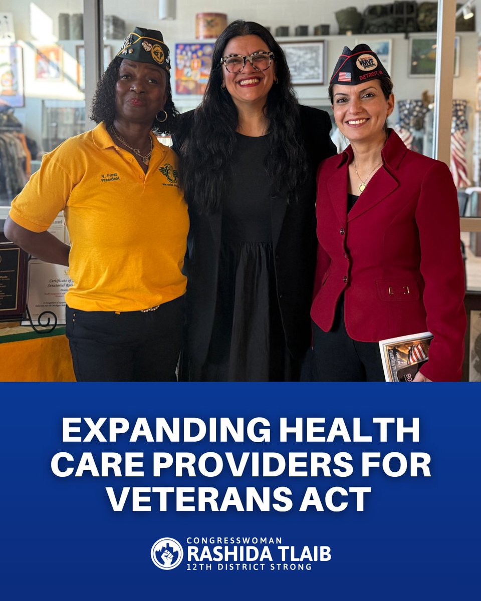 RepRashida's tweet image. We cannot just express our gratitude to our veterans, we must do more to ensure that every veteran has the resources they need to live healthy lives. I introduced the Expanding Health Care Providers for Veterans Act to address health care worker staffing shortages.