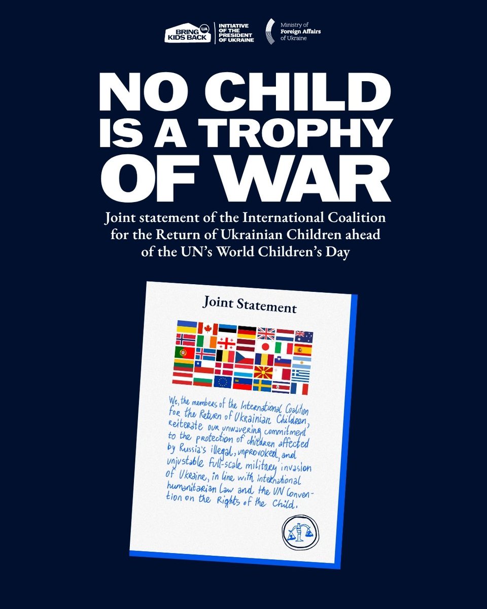 The International Coalition for the Return of Ukrainian Children has issued a joint statement for World Children’s Day, reaffirming that every child has an inalienable right to live in safety, with family, and on their native land.

The Coalition expresses full support for