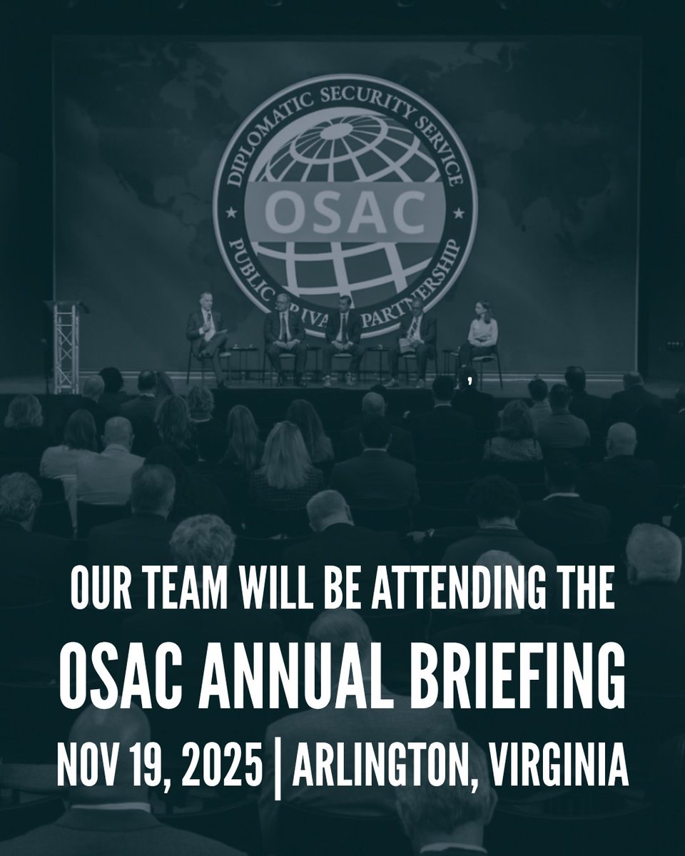 ATRISKIntl's tweet image. The AT-RISK team is heading to the 2025 OSAC Annual Briefing, one of the most important gatherings for global security leaders, bringing together public- and private-sector partners to share insights, strengthen networks &amp;amp; align on the evolving threat landscape. #OSAC2025
