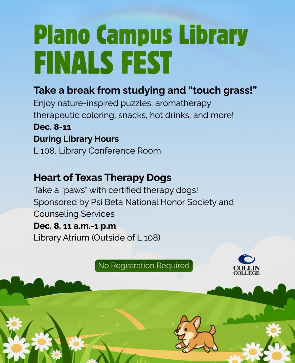 Students! It's the home stretch and final exams are looming... take a study break in the Collin Libraries and look for these fun relaxation activities. You've got this! 💪📚