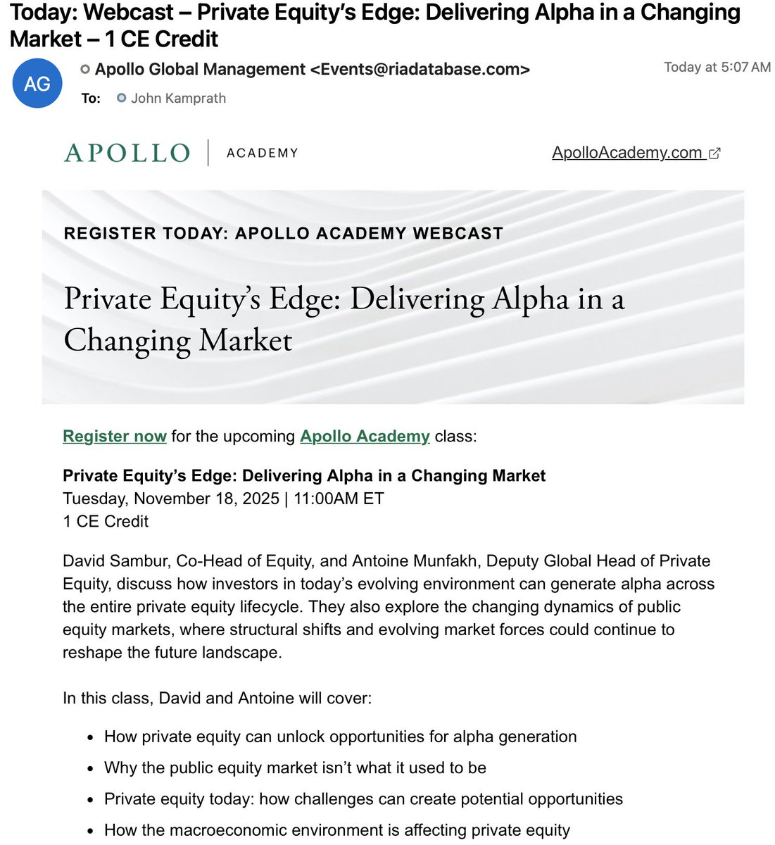 JohnRKamprath's tweet image. The Portfolio Toupée is going #BackToSchool with  @apolloglobal Academy&apos;s CE lunch today!

Searching for #ExitLiquidity from the mass affluent and their advisors under the guise of alpha generation!