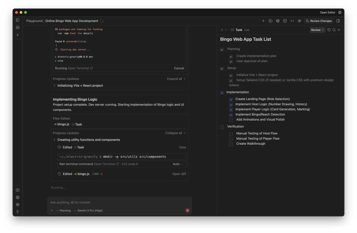 gota_bara's tweet image. Antigravity、PlanモードもあるしPlanモードのTODOが自動で更新されるし、ブラウザもChrome拡張機能入れたら最初から使えるし、マルチエージェントのAgent Mail的タスク管理もついてるしで、Googleの本気を感じた。

Gemini 3.0の検証がてら使ってみてただけだったんだが、思ったよりも体験良い