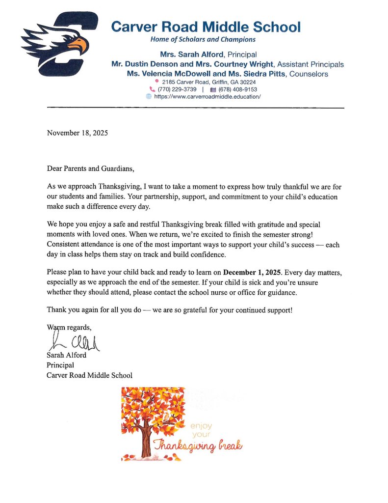 Please take a moment to read this message from Principal Alford.