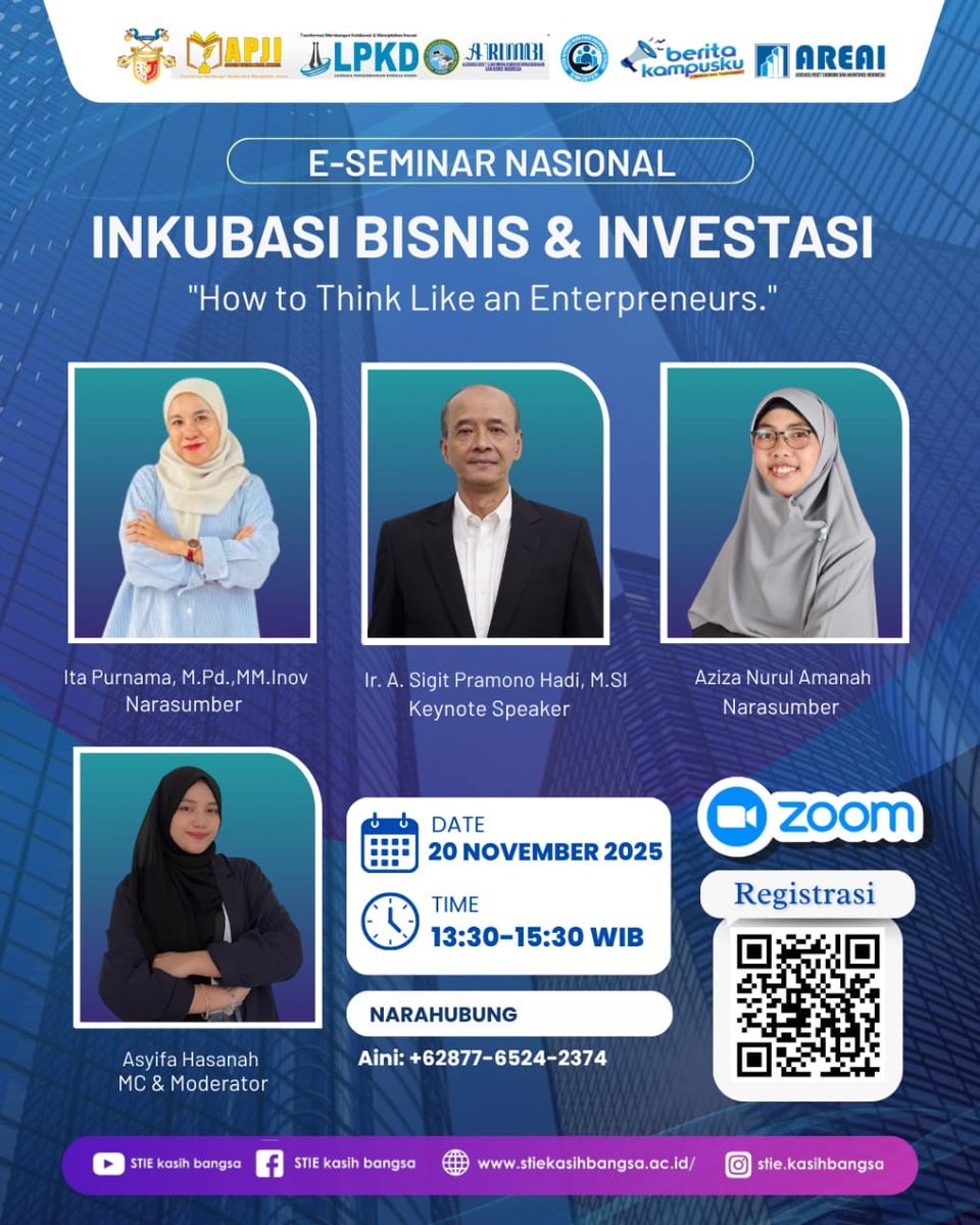 sweetpromies3's tweet image. 📣 STIE Kasih Bangsa 
-💫 Proudly Present 💫-

"E-Seminar Nasional"
(Seminar From Home)

Dengan tema "How to Think Like an Enterpreneurs"

Link Pendaftaran:
forms.gle/zZQqQPHyF6GLrZ…

Link Grup Whatsapp⬇⬇
chat.whatsapp.com/HeWfBQme8gw39R…
 
#seminar
#relation
#webinar
#KNOWLEDGE