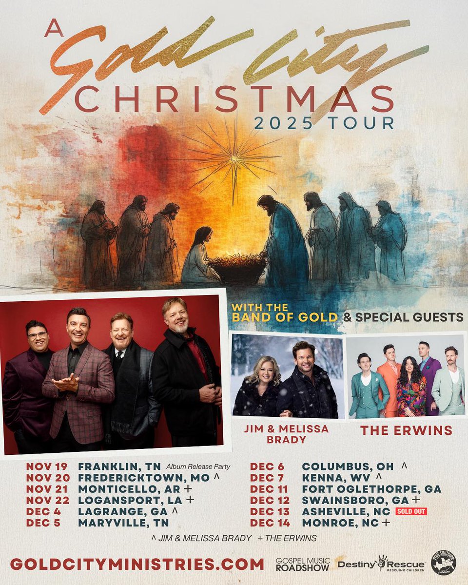 TONIGHT! 

We kick off the Gold City Christmas tour with the Hope in a Manager Album Release Party! 

Which stop will you see Gold City in this Holiday Season?