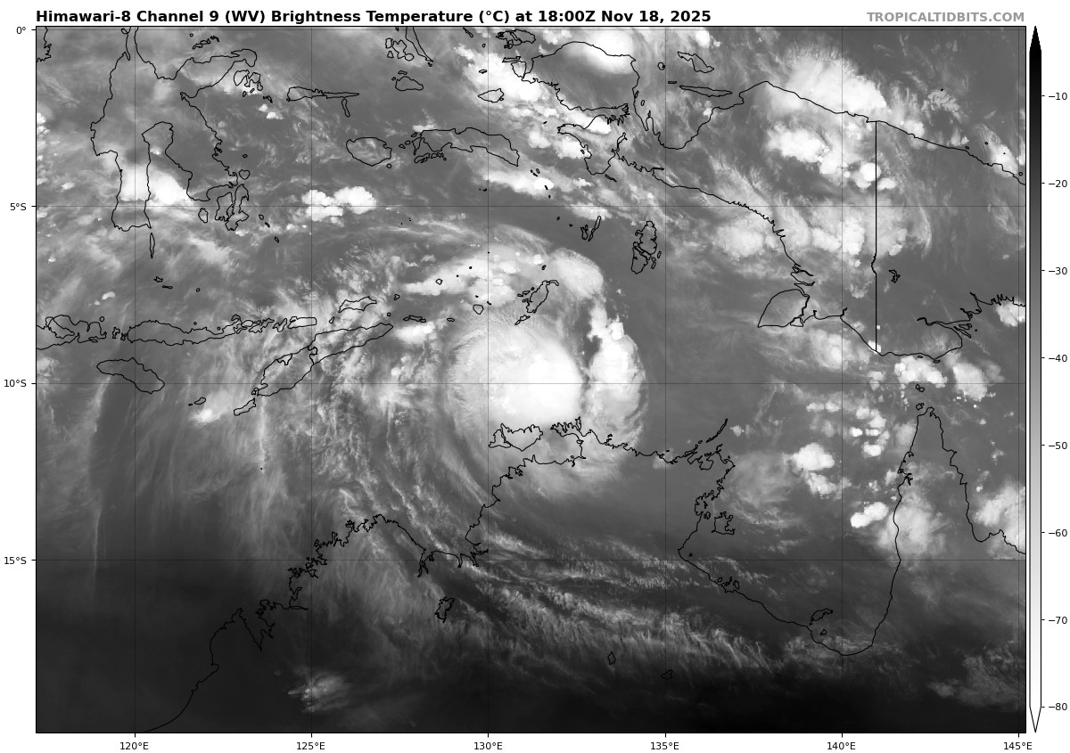 MODEL SPLIT: Newly designated #cyclone #FIVE has two distinct routes it can take, an eastern track with a weaker storm and landfall in the bushlands, or a westward track through the city of #DARWIN, possibly as a strong system. So far, models favor the WESTERN trend.