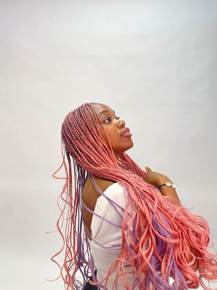 StudioCatface's tweet image. Pink (and lilac) Pastel Pink one tone #knotlessbraids