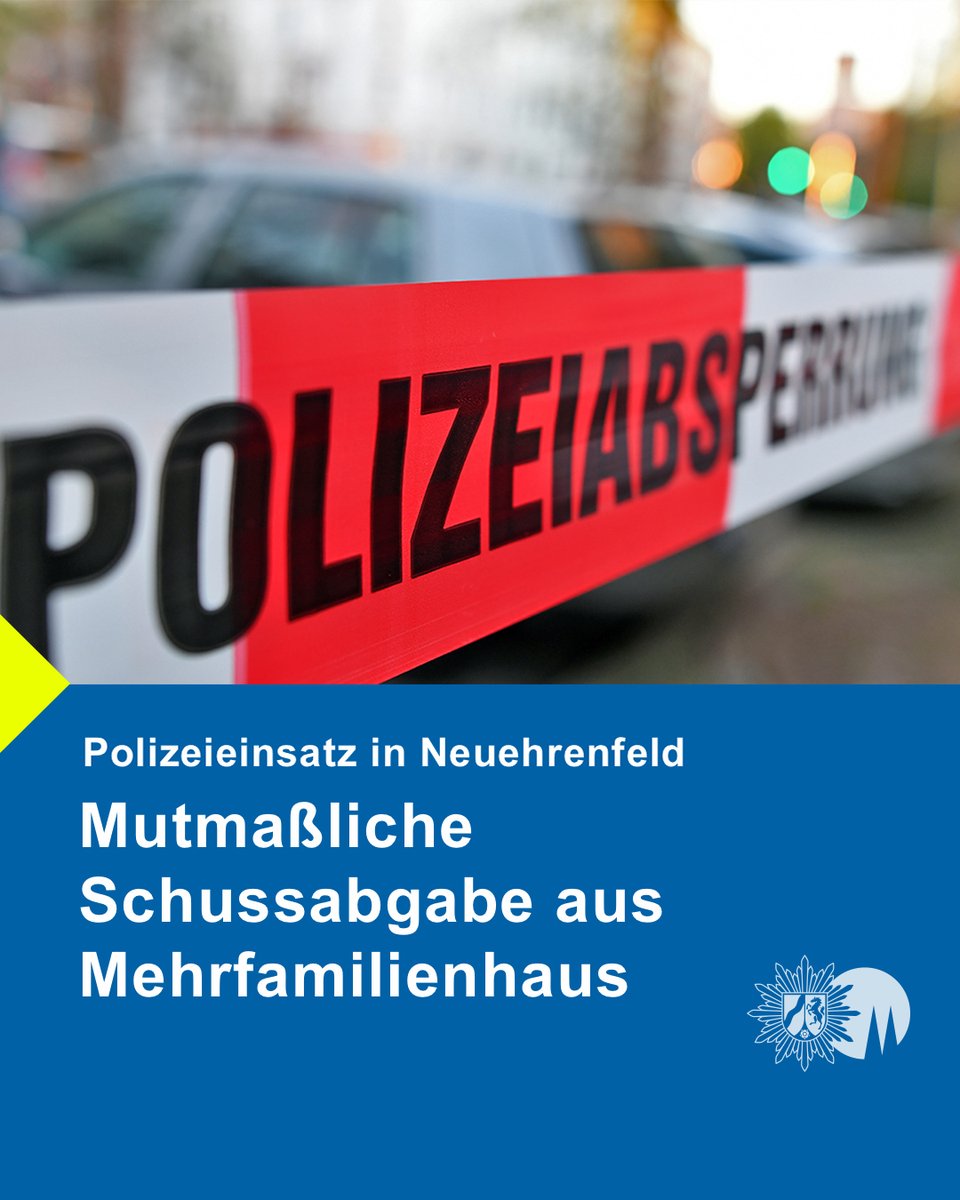 #PolizeiNRW #Köln #Leverkusen #Pressemeldungen: Größerer Polizeieinsatz in Neuehrenfeld - Mutmaßliche Schussabgabe aus Mehrfamilienhaus - Die Meldung finden Sie unter koeln.polizei.nrw/presse/groesse… 
 
📸 Symbolfoto: Polizei Köln