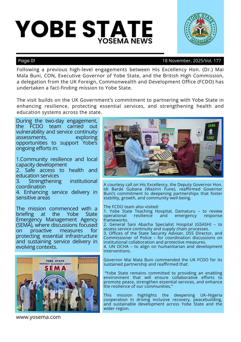 Yobe SEMA strengthens digital capacity!
New laptops &amp; tablets were today distributed to Directors, Unit Heads, LEMCs &amp; Durable Solutions Enumerators—boosting data-driven emergency response &amp; real-time coordination.
ES Dr. Mohammed Goje also met with NYSC &amp; NDE interns to review