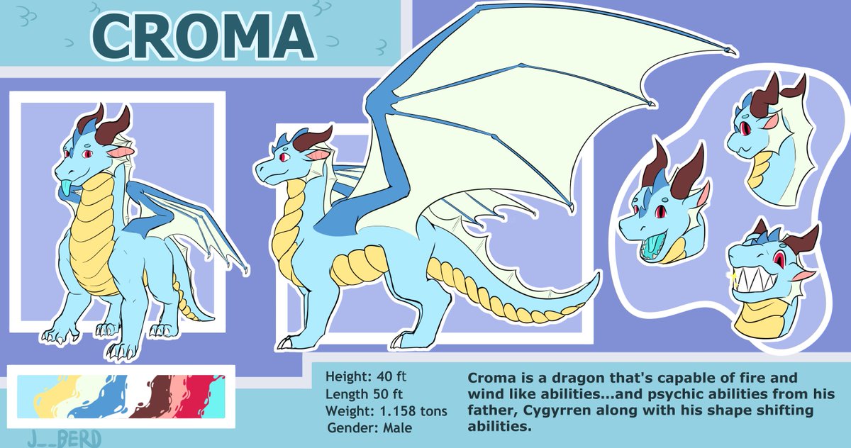 Finally got a proper ref for Croma after a long time, here's the dorky dragon in all of his glory 💙

Reference sheet drawn by the amazing friend and Artist, J_BERD on Furaffinity