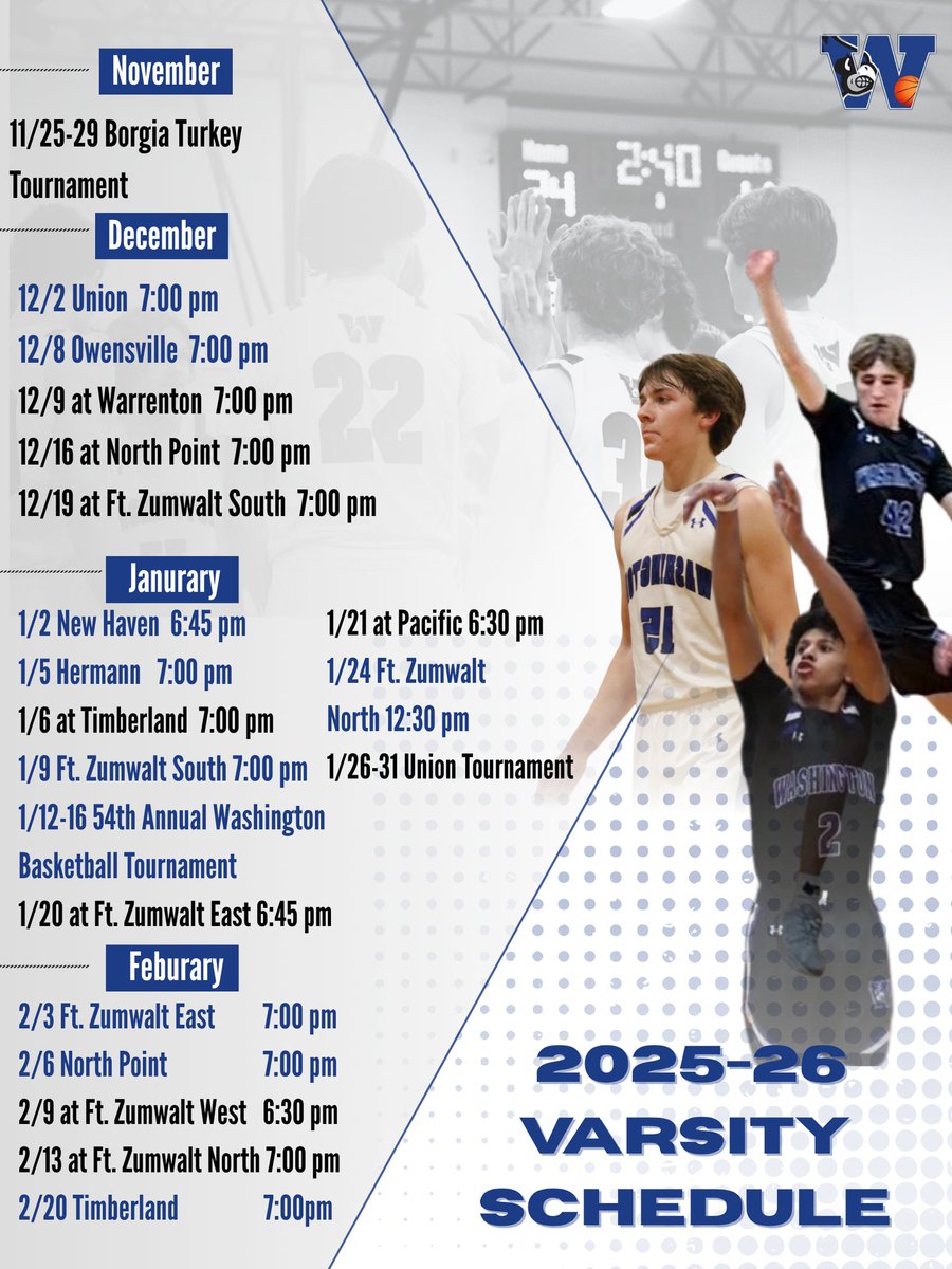 WashMoBoysBball's tweet photo. This season's varsity schedule, come watch us play! https://t.co/QP8gce1Ke4